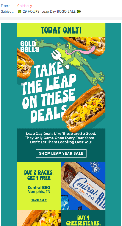 Flash sale email subject line titled "Take The Leap On These Deals"